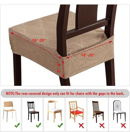Waterproof Stretch Chair Seat Covers, Set of 6 Khaki - color: Khaki, size: 16-20in-Rear-covered