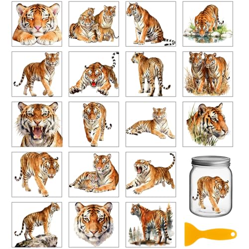GLOBLELAND 18 Sheets Tiger Transfer Sticker for Cup Crafts 3.9x3.6 inch Wild Animals Decal Stickers Colorful Tigers Rub on Transfer for Bottle Vase Glass Furniture Decor - style: Tiger