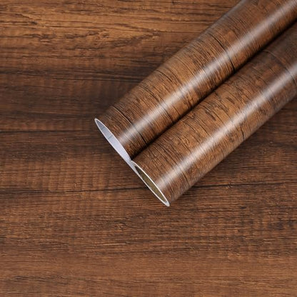 CHIHUT Brown Wood Grain Peel and Stick Wallpaper 12"x472" Self Adhesive Removable Dark Wood Contact Paper for Walls Cabinets Renter Friendly Stick on Wallpaper for Kitchen Bathroom Hardwood Vinyl Wrap - size: 12" x 472"