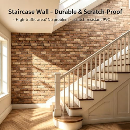 3D Brick Wall Panels Peel and Stick,10 PCS PVC Textured Wall Tiles - color: 4Lines Seamless Brown Stone