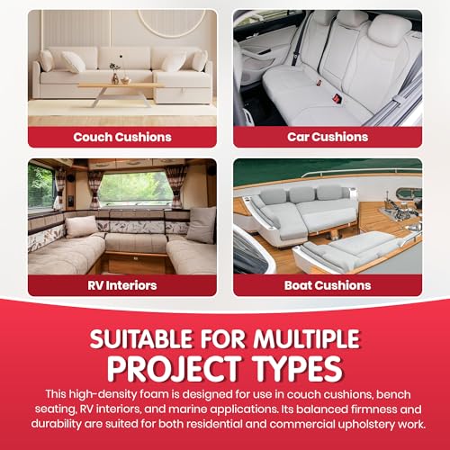 FOAMYFOAM 5Pack High Density 2 inch Thick, 24 inch Wide, 24 inch Long Upholstery Foam, Cushion Replacement - size: 2" x 24" x 24" (5 Pack)