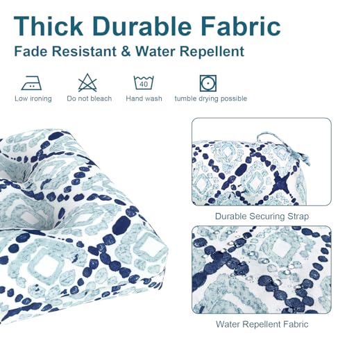 DYTXIII Set of 2 Outdoor Chair Cushions 19"x19"x4", Water Repellent Tufted Patio Seat Cushions with Ties, Thick Replacement Pads for Wicker Dining Chairs, Patio Furniture, Boho Geometry Blue - color: Boho Geometry Blue