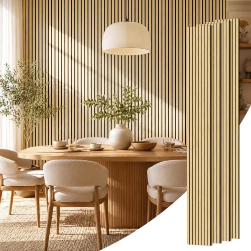 PIWA Acoustic Wood Slat Wall Panels, 4 Pack 92.9"x11.8" Oak - color: Oak, size: 94x12" 4pcs