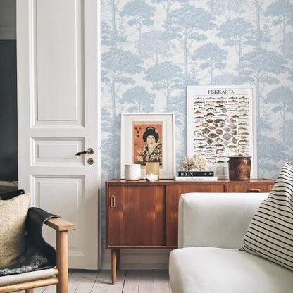 Ismoon Blue Peel Stick Wallpaper Forest Mural Toile Stick on Wallpaper - color: Dusty Blue, size: 17.3" x 393"