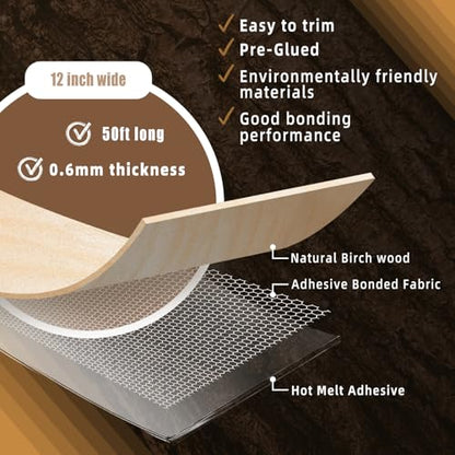 GSCIT Club Birch Wood Veneer, 12 inch x 50ft Wood Edge Banding Pre-glued Flexible, Birch Veneer Tape Banding for Cabinet Repair Furniture - color: Birch Veneer, size: 12"x 50ft