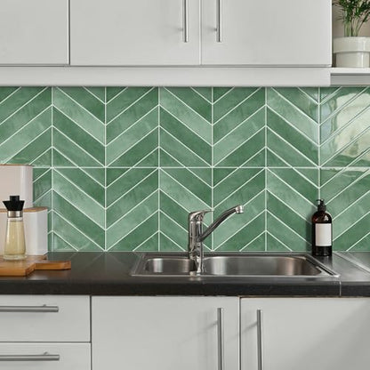 10-Sheet Herringbone Peel and Stick Backsplash Tiles for Kitchen, 3D Marble Look Self Adhesive Stick on Back Splashes Wall Tiles for Bathroom 11.5"x9" Light Green - color: Light Green