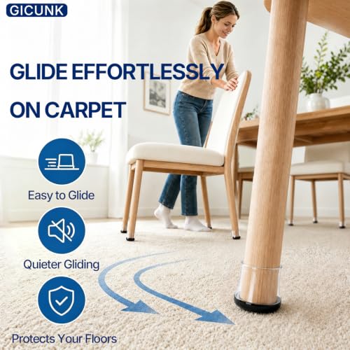 GICUNK 28 Pcs Chair Leg Floor Protectors for Carpet Round Clear - size: Round S