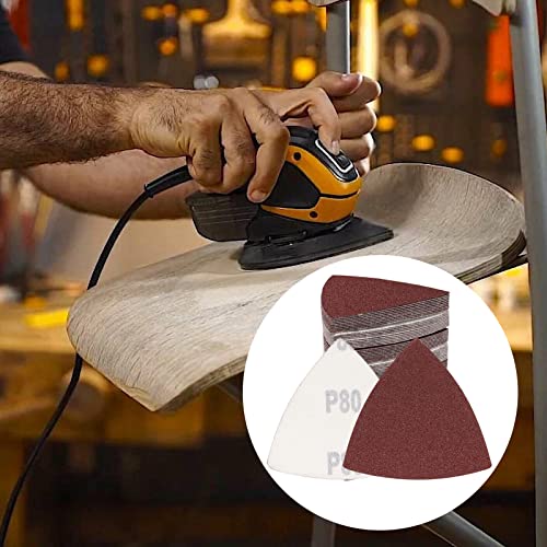 120 Pcs Triangle Sanding Pads, 80 Grits Detail Sander Sandpaper Hook and Loop Sanding Sheet,3-1/8"(80mm) Triangular Sandpaper for 3-1/8" Oscillating Multi Tool, No Holes - size: 80 Grit, style: No Hole