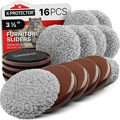 Furniture Sliders X-PROTECTOR - 8+8 Pack 3 1/2” Multi-Surface Sliders - size: 8+8 Pack 3 1/2 in (Grey)