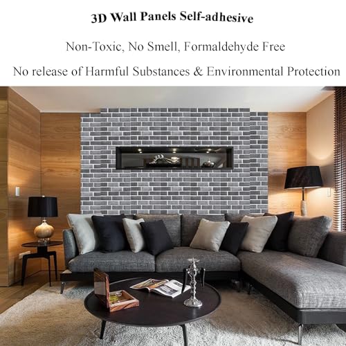 3D Wall Panels Peel and Stick 10 PCS PVC Brick Stone Wallpaper - color: Gray