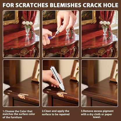Furniture Repair Kit Wood Markers - 13 Markers & Wax Sticks with Sharpener - color: 6 Colors