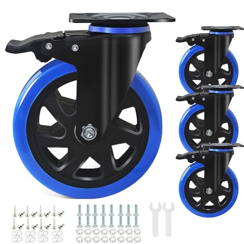 6 Inch Caster Wheels 2800Lbs, Casters Set of 4 Heavy Duty with Brake, Outstanding Safety Dual Locking Casters, Polyurethane Foam No Noise Wheels, Top Plate Castor Wheels(2 Hardware Kits Included) - size: 6 inch