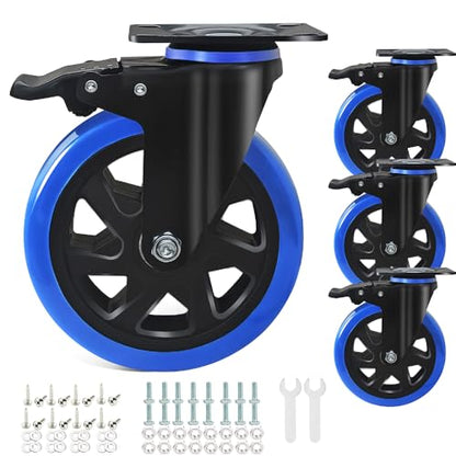 6 Inch Caster Wheels 2800Lbs, Casters Set of 4 Heavy Duty with Brake, Outstanding Safety Dual Locking Casters, Polyurethane Foam No Noise Wheels, Top Plate Castor Wheels(2 Hardware Kits Included) - size: 6 inch