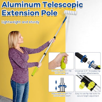 Paint Roller Kit with Extension Pole 28 Piece Set, 4" 9" Paint Roller with Tray, Paint Brushes Set for Professional Painting, House Wall Ceiling Painting Supplies for All Latex and Oil Paints Stains