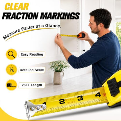 JETMORE 6 Pack Measuring Tape, Retractable Tape Measure with Magnetic Hook - size: 6-Pack Yellow