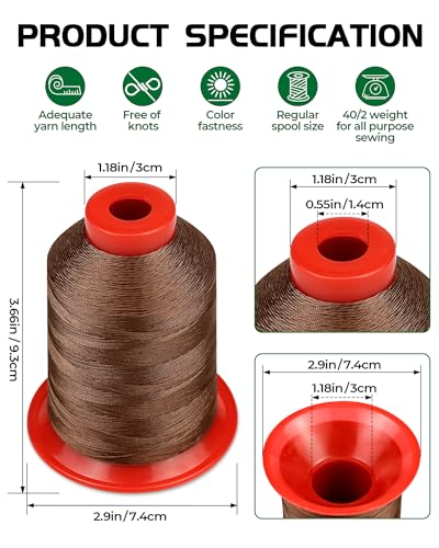 FIVEIZERO Extra Strong Upholstery Thread,1000m Bonded Nylon Thread, Brown - color: Brown