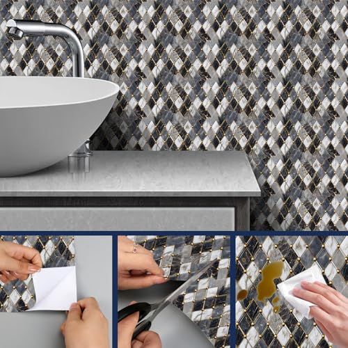HOMETITUTE Marble Geometric Peel Stick Wallpaper 118.1x17.7 Inch Vinyl - color: Marble