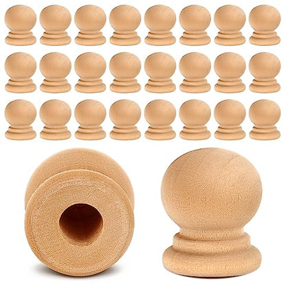 Pinkunn 30 Pcs Wood Drawer Knobs Finial Dowel Rod Unfinished, Classic Ball - style: Classic
