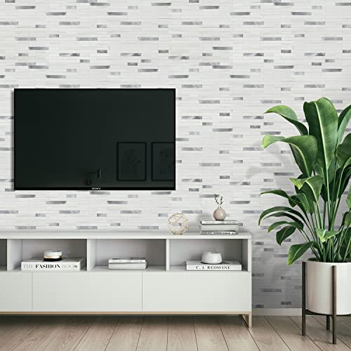 STICKGOO Peel and Stick Backsplash Tile, Stick on Backsplash for Kitchen and Bathroom, Dolomite White Marble Look PVC Mixed Metal Silver Self Adhesive Wall Tiles(10 Sheets) - color: Dolomite White Marble Mixed Metal Silver