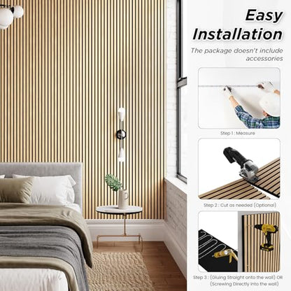 SMARTSTANDARD 2 Pack 106" x 12.6" Wood Slat Wall Panels, White Oak - color: White Oak, size: 106" x 25.2"