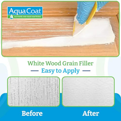 Aqua Coat Water-Based White Cabinet Wood Grain Filler Gel – Fast Drying, Low Odor White Wood Filler, Sandable & Paintable for Interior & Exterior Repairs, Upgrades & Restorations (4 Quarts) - size: 4 Quarts