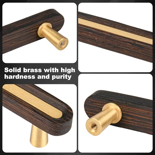 SALISENG-5 Pack Wooden Kitchen Cabinet Pulls,5 Inch Brass Dresser Drawer Handles, Modern Furniture Pulls for Cupboard Wardrobe Closet Cabinet Hardware - size: 5 Inch Hole Centers