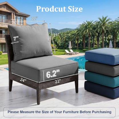 ZCUBED Luxury 6.2" Thick Outdoor Chair Cushions 2 Set - 22 x24 Inch 30D Sponge Filling Fade-Resistant Chair Cushion, Water Resistant & Removable Cover Patio Furniture Replacement Cushion - color: Grey, size: 22"x24" Extra Thick