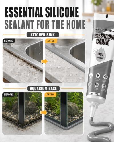 6-in-1 Gray Silicone Caulk Waterproof, High Adhesion & Elasticity