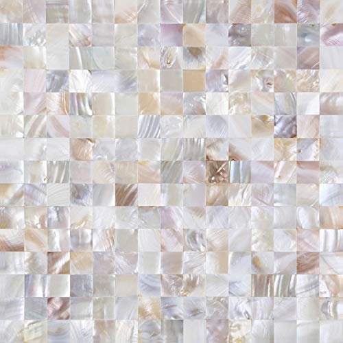KASARO Peel Stick Mother of Pearl Shell Backsplash Tiles, 10 Sheets Natural - color: Natural