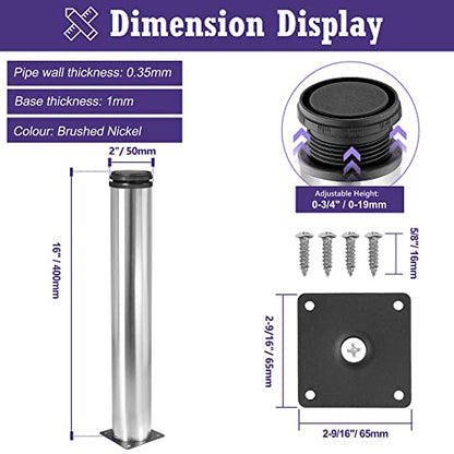 Stainless Steel Adjustable Furniture Legs 16 Inch - Silver - 4pcs - color: Silver, size: 16"