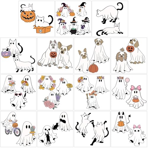 Harloon 15 Sheets Pastel Halloween Ghost Rub on Transfers for Crafts - style: Classical Ghost