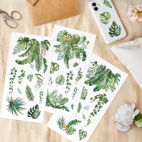 Joeyan 3 Sheets Rub On Transfers for Crafts and Furniture Large Palm Leave Rub on Transfer Stickers Green Plants Decals for Wood Glass Metal Canvas Porcelain Plastic DIY Craft Home Decor, 6" x12" - style: Palm Leaves
