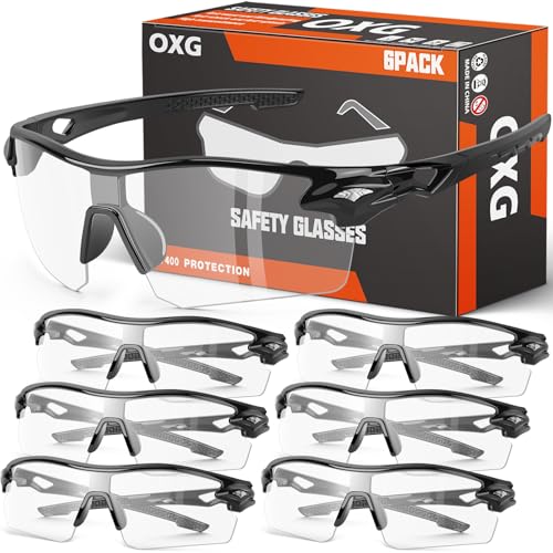 OXG 6 Pack Safety Glasses, Scratch Resistant Wraparound Lenses ANSI Z87.1 Protective Eyewear for Unisex - color: Clear