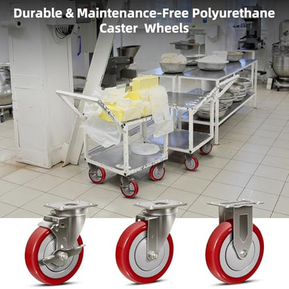 5" Caster Wheels Heavy Duty, Stainless Steel Casters for Cart, Each Industrial Polyurethane Caster Load 350 lbs (12 Rigid) - style: 12 Rigid