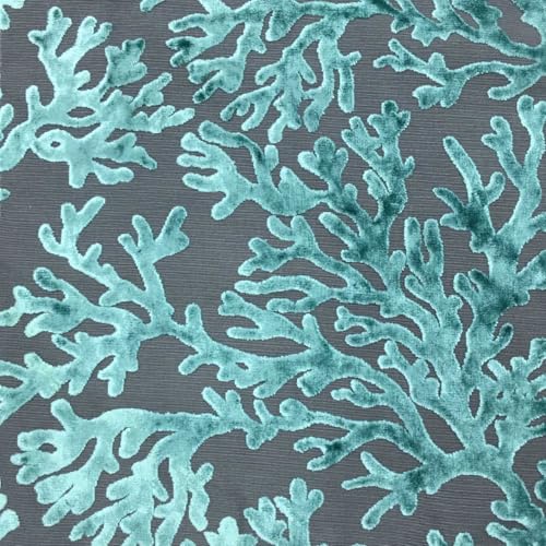 TOP FABRIC, St. Tropez - Scuba, Coral Pattern Burnout Velvet Upholstery Fabric by The Yard Palm - color: Palm