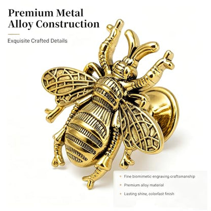 HEVSTIL 6Pk Antique Gold Bee Cabinet Knobs, Nature Theme Single Hole Pulls - color: Antique Gold, style: 6 Pack