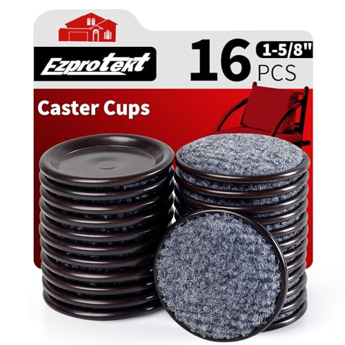 Ezprotekt 1.63" Round Carpet Bottom Furniture Caster Cups, 16 Pcs Reusable Furniture Coasters, Felt Furniture Sliders Pads to Protect Hardwood, Tile or Carpetd Floors from Scratches (Dark Brown) - size: 1.63"(1-5/8 inch)