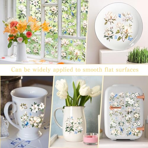 12 Pcs White Magnolia Rub-On Transfers for Furniture & Crafts - style: White Magnolia