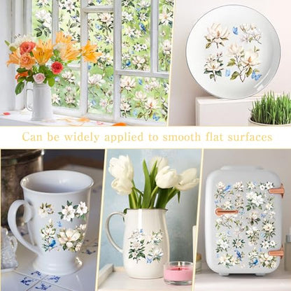 12 Pcs White Magnolia Rub-On Transfers for Furniture & Crafts - style: White Magnolia