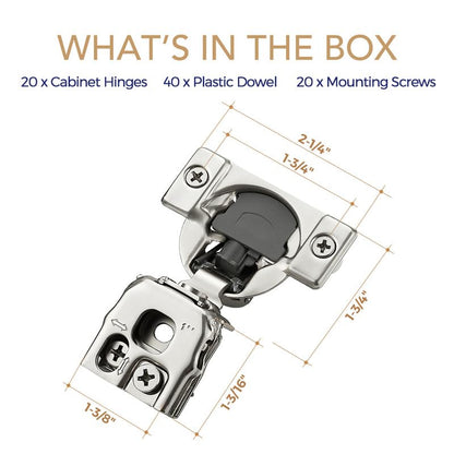 Soft Close Hinges for Kitchen Cabinet Hinges, 1 Inch Overlay, 20 Pack - size: 1 inch Overlay