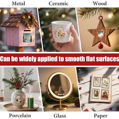 PLIGREAT 3 Sheets Christmas Holiday Stamp Design Rub on Transfer Stickers for Crafts Santa Reindeer Tree Waterproof UV Rub on Decals for Furniture Cabinet Dressers Ceramic Scrapbooking Transfer Paper - style: Christmas Stamps
