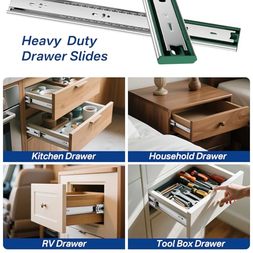 4 Pairs 22 Inch Soft Close Drawer Slides Ball Bearing Cabinet Rails - size: 22 Inch
