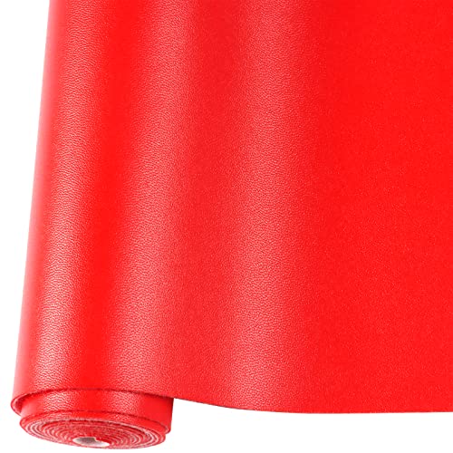 Smooth Solid Color Faux Leather Sheets Roll 12"X53" (30cmX135cm),Very Suitable for Making Crafts, Leather Earrings, Bows,Sewing (Red) - color: Red