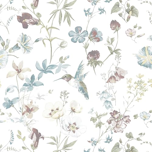 Heroad Modern Boho Peel and Stick Wallpaper Floral Cottage Wallpaper Botanical Nature Contact Paper Bird Removable Self Adhesive Wall Paper for Bathroom Bedroom Kitchen Cabinets Vinyl 17.3''x 78.7'' - color: White and Red, size: 17.3" x 78.7"