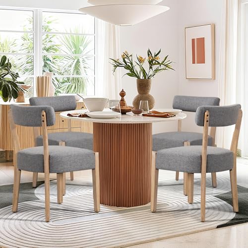 ZJhome Dining Chairs Set of 4,Mid Century Modern Dining Chair Set - Linen Upholstered Low Back Kitchen & Dining Room Chairs with Woven Design,Grey Fabric - color: Grey Fabric, size: Set of 4