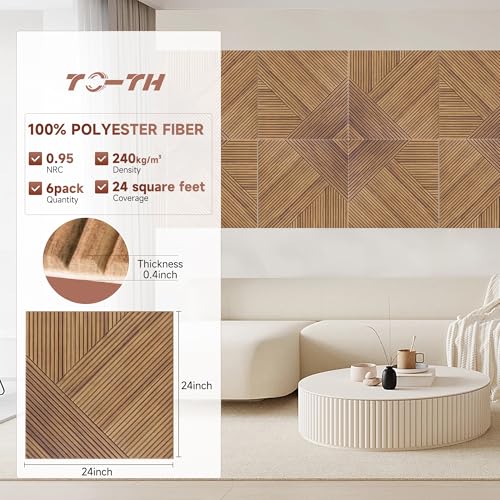 TO-TH Acoustic Wall Panels Self-Adhesive Noise Dampening panel 6Pack, Beech - color: Beech