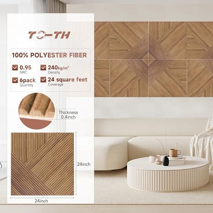 TO-TH Acoustic Wall Panels Self-Adhesive Noise Dampening panel 6Pack, Beech - color: Beech