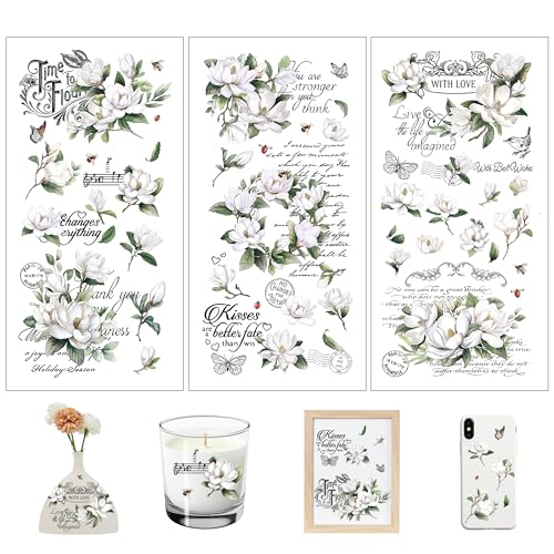 Joeyan 3 Sheets Rub On Transfers for Crafts and Furniture White Magnolia Rub on Transfer Sticker Inspirational Quotes Decal for Wood Glass Metal Canvas Porcelain Plastic DIY Craft Home Decor, 6" x12" - style: White Magnolia