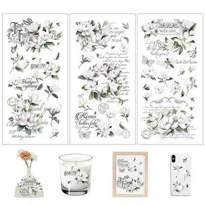 Joeyan 3 Sheets Rub On Transfers for Crafts and Furniture White Magnolia Rub on Transfer Sticker Inspirational Quotes Decal for Wood Glass Metal Canvas Porcelain Plastic DIY Craft Home Decor, 6" x12" - style: White Magnolia