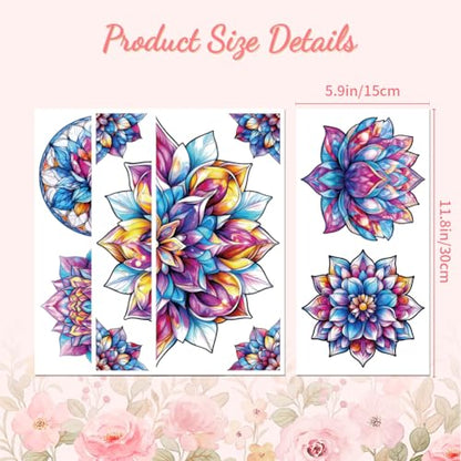 Peacoblue Mandala Lotus Rub On Transfers for Furniture Craft 6"x12" - style: Colorful Mandala Lotus